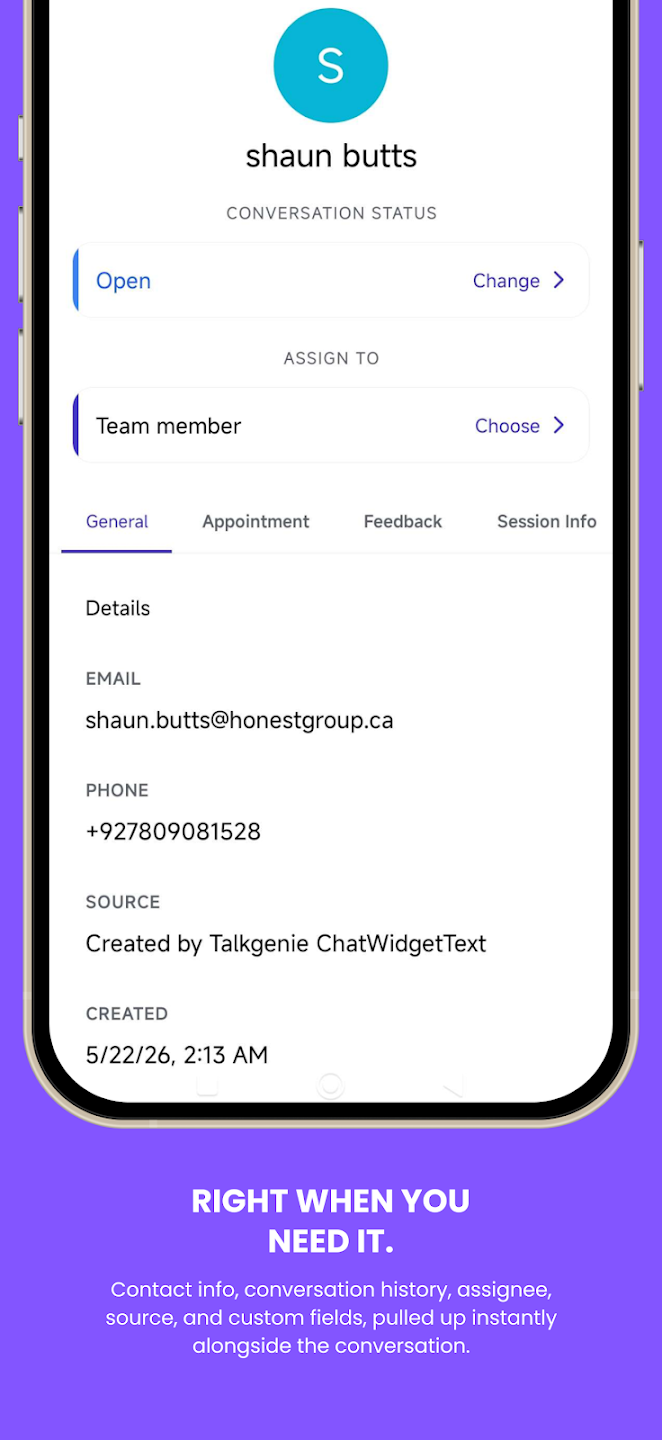 Talkgenie Customer Profile Details Screen